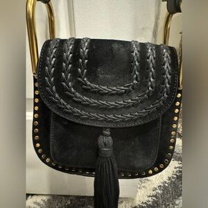 Chloe black suede mini saddle bag with gold accents